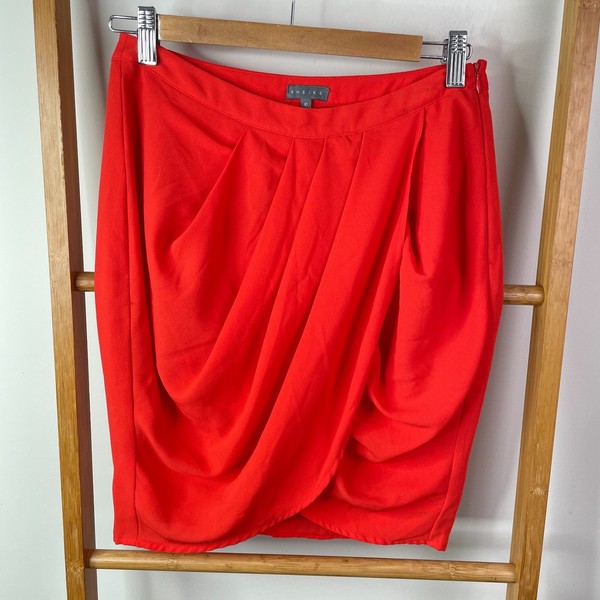 Sheike Skirt Womens 10 Red Tulip Faux Wrap Knee Length Pleated Lined Office