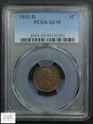 1911 D Lincoln Wheat Copper Cent 1C Almost Uncirculated PCGS AU 50