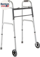 Lightweight Two Button Folding Walker with 5" Wheels, Aluminum Frame Supports up