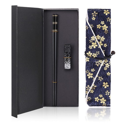 Metal Chopsticks Reusable Fiberglass Alloy Chopsticks with Holder and Carryin...