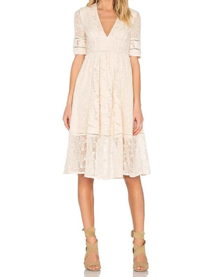 Free People Mountain Laurel Lace Crochet Dress Almond Beige Ivory SZ 0 XS