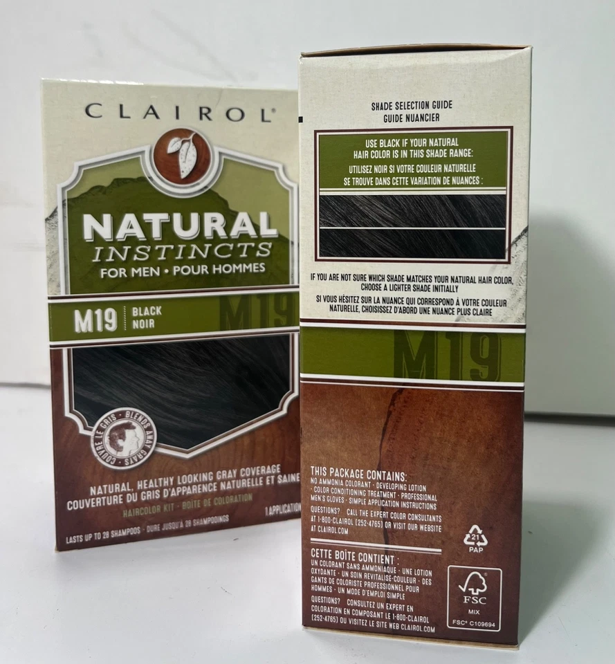 2x Clairol Natural Instincts for Men M19 Black Ammonia-Free Hair Color Kit - NEW - Image 4 of 4