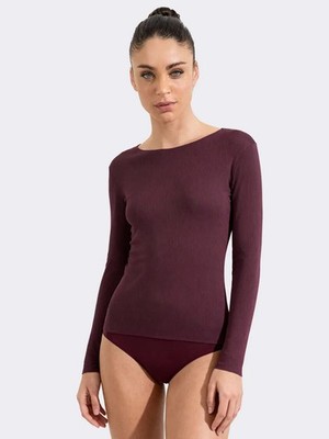 Damen Shirt Ciocca Kragen Boot Langarm Kaschmir Modal Ripp P0735M