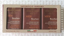 RARE SAPONIFICIO VARESINO MEN BOURBON SCRUB SOAP BAR BOX OF 3 SOAPS  FACE 5.25oz