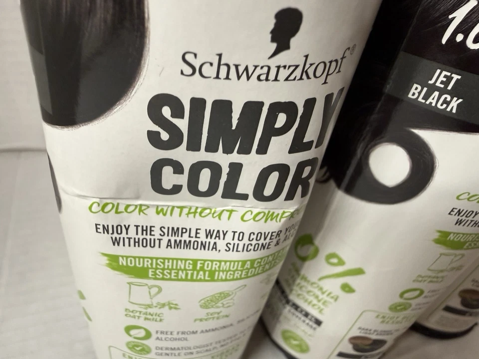 Nuevo PACK de 3 Schwarzkopf Simply Color Jet Negro Tinte de Cabello Color Permanente 1.0 Foto 4 de 4