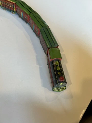 RARE Ohio Art Tin Train, Engine And Five Cars.  On The Cars It Says “O A C Lines