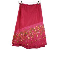New Vintage Oilily Skirt Womens Size XS 34 Hot Pink Floral Embroidered New 250