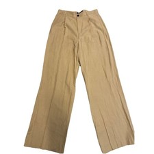 Zara Flowy Trousers Pants Womens Large Cream Brown Wide Leg High Rise Viscose