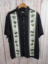 Batik Bay Shirt Mens XL Black Tropical Palm Tree Aloha Camp Button Front Casual