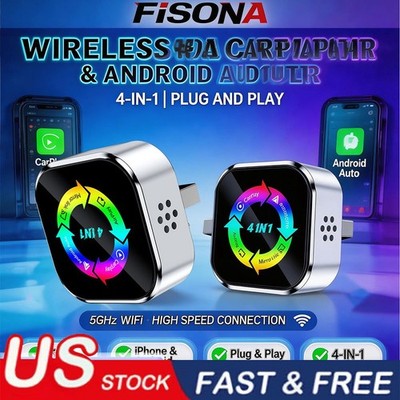 4-in-1 Wireless CarPlay Adapter & Android Auto Wireless Adapter USB Plug & Play