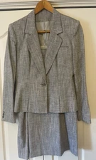 Blue Gray Suit Jacket and Skirt Set Lined with Pockets Size 14