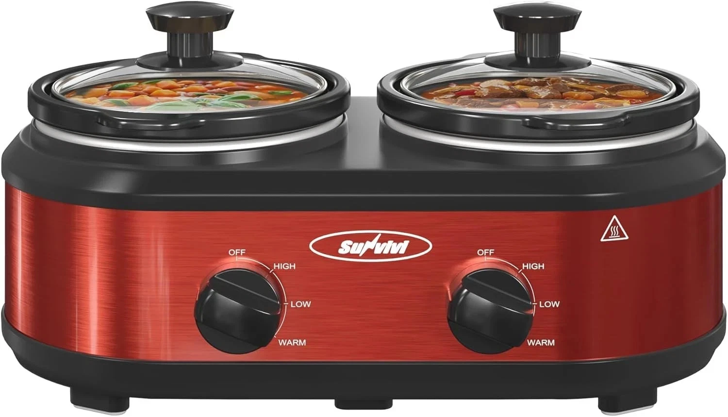 NEW Sunvivi Double Slow Cooker,2 Pot Small Mini Crock Buffet 2.5 Quarts, Red