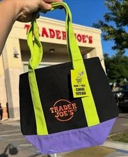 Halloween Trader Joes Mini Tote Green Canvas Bag