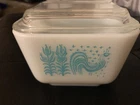 Vintage Pyrex Amish Butterprint Blue Rooster  covered refrigerstor dish