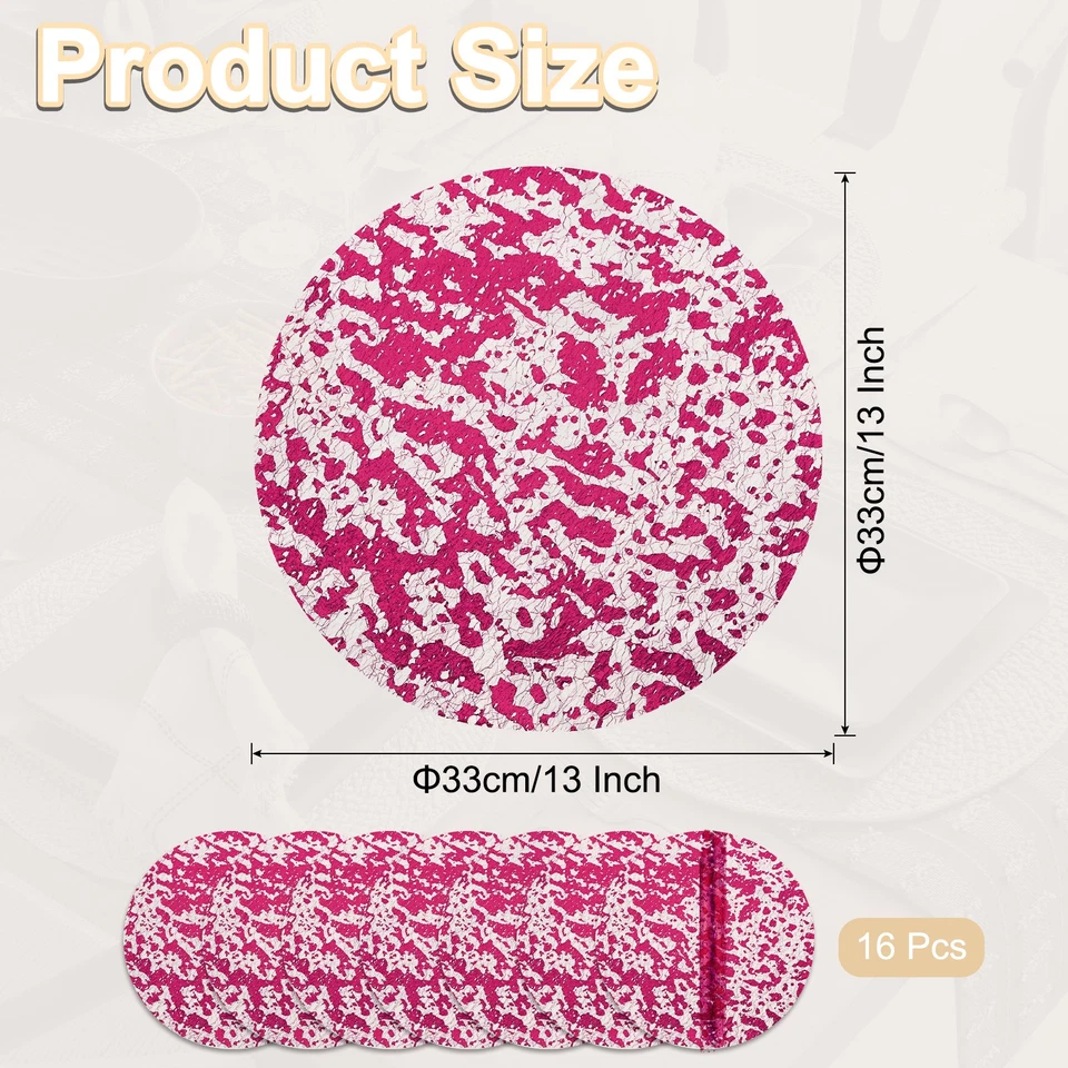 16 Stk rosarote runde Einweg-Tischsets, 13" metallische Glitzerfolien-Netzmatten - Bild 2 von 4