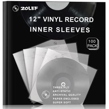 100 Pack 12 inch Vinyl Record Inner Sleeves 3-Ply Anti-Static Master Style