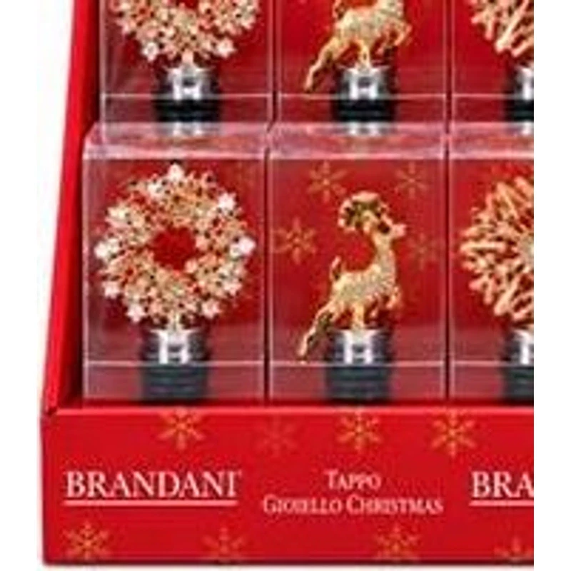 Tappo Bottiglia Vino Natale Gioiello BRANDANI Christmas Vetro Decori Assortiti, fotografia 6 di 9