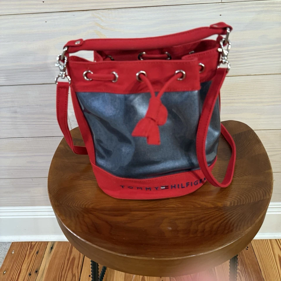 Vintage Tommy Hilfiger Bucket Bag Purse Red Canvas Drawstring Handbag Y2K 90’s - Image 4 of 4