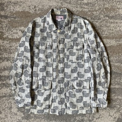 Garbstore Indigo Farm Japanese Cloth Paisley Print 4 Pocket Field Jacket Grey XL