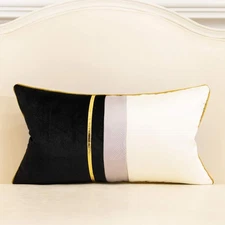 12x20 Black White Gold Striped Velvet Cushion Cover Throw Pillow for Couch