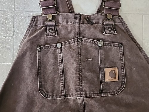 Carhartt Overalls Bibs R06 CHT 48x32 Double Knee Canvas Work Duck Brown - Picture 6 of 11