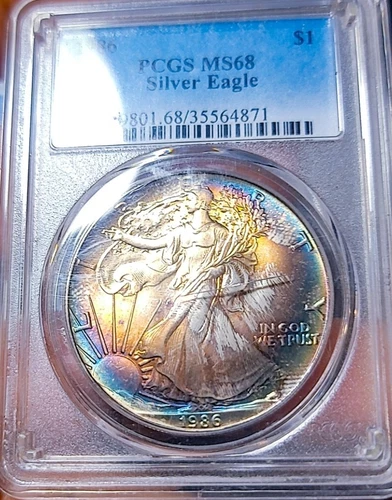 1986 PCGS MS68 | Toned Silver Eagle - US Coin $1 4871