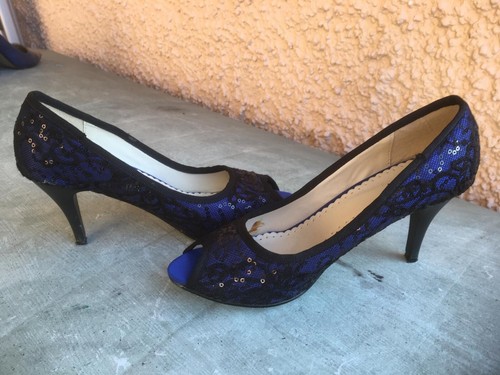 Damen Pumps Peep-Toe Gr. 37 blau-schwarz Spitze m. Pailetten JV"A mit Spitzen - Bild 6 von 8