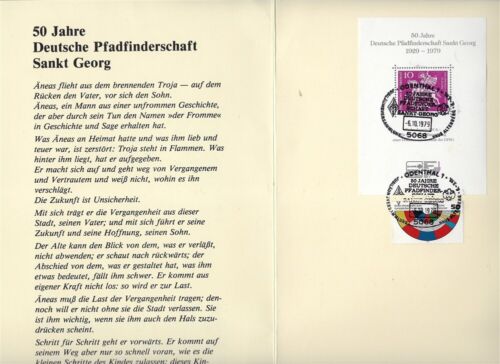 1979 Scouts St George Germany 50 Jahre sheetlet folder - Afbeelding 1 van 5