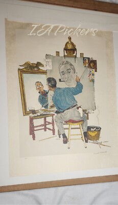 RARE NORMAN ROCKWELL SIGNED LITHOGRAPH TRIPLE SELF PORTRAIT ON