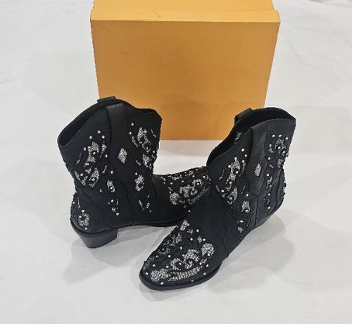 TSCOYUKI Women's Glitter Cowgirl Ankle,Bling Mid Calf, Pull On Embroidery Boots - Picture 3 of 10