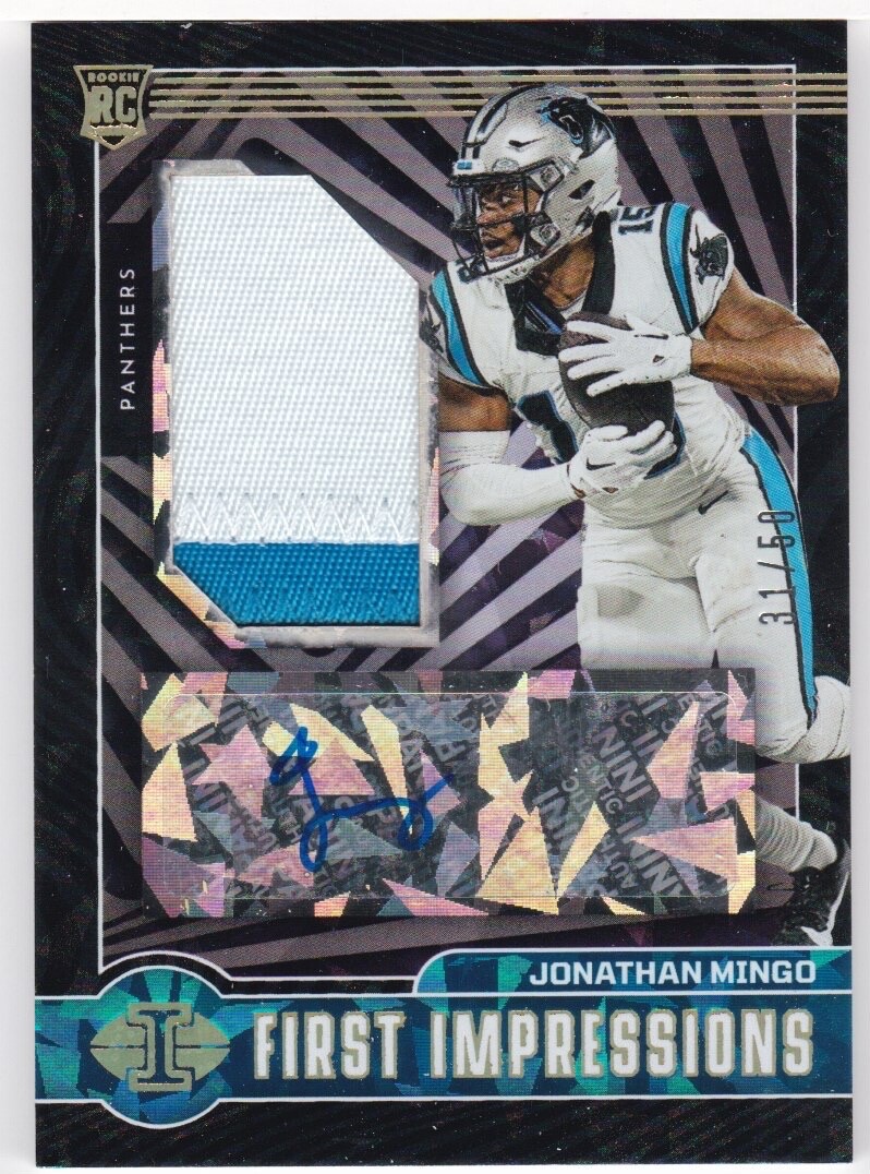 2023 PANINI ILLUSIONS JONATHAN MINGO FIRST IMPRESSIONS FOTL BLACK ICE AUTO 31/50