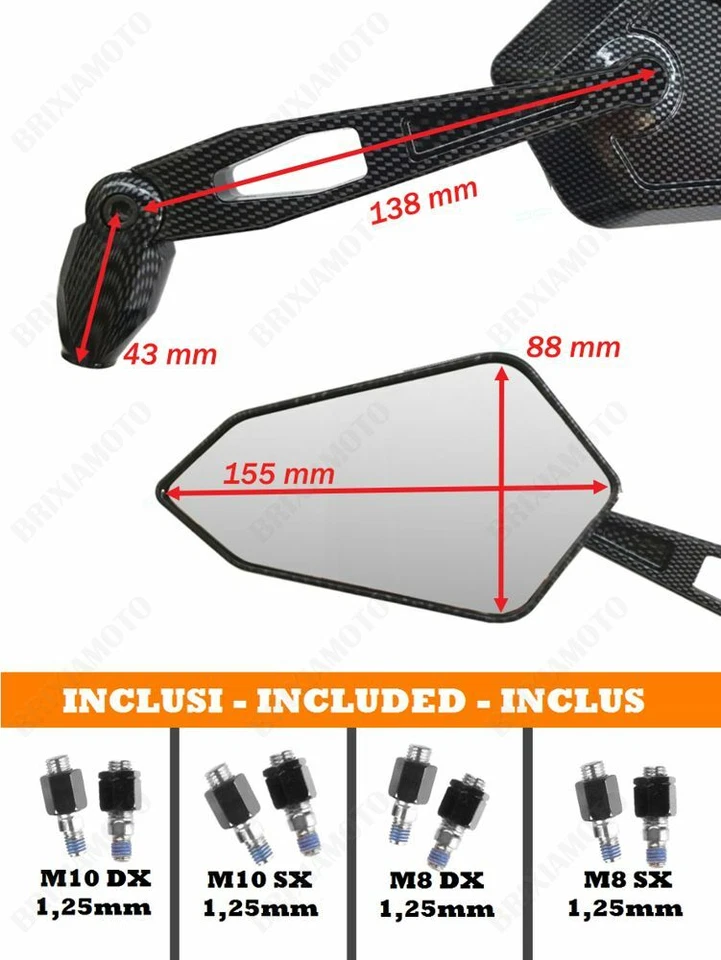 Espejos Street Carbon Look Logo Naranja Para Honda SH 300I 300 ABS Sport - Imagen 2 de 2