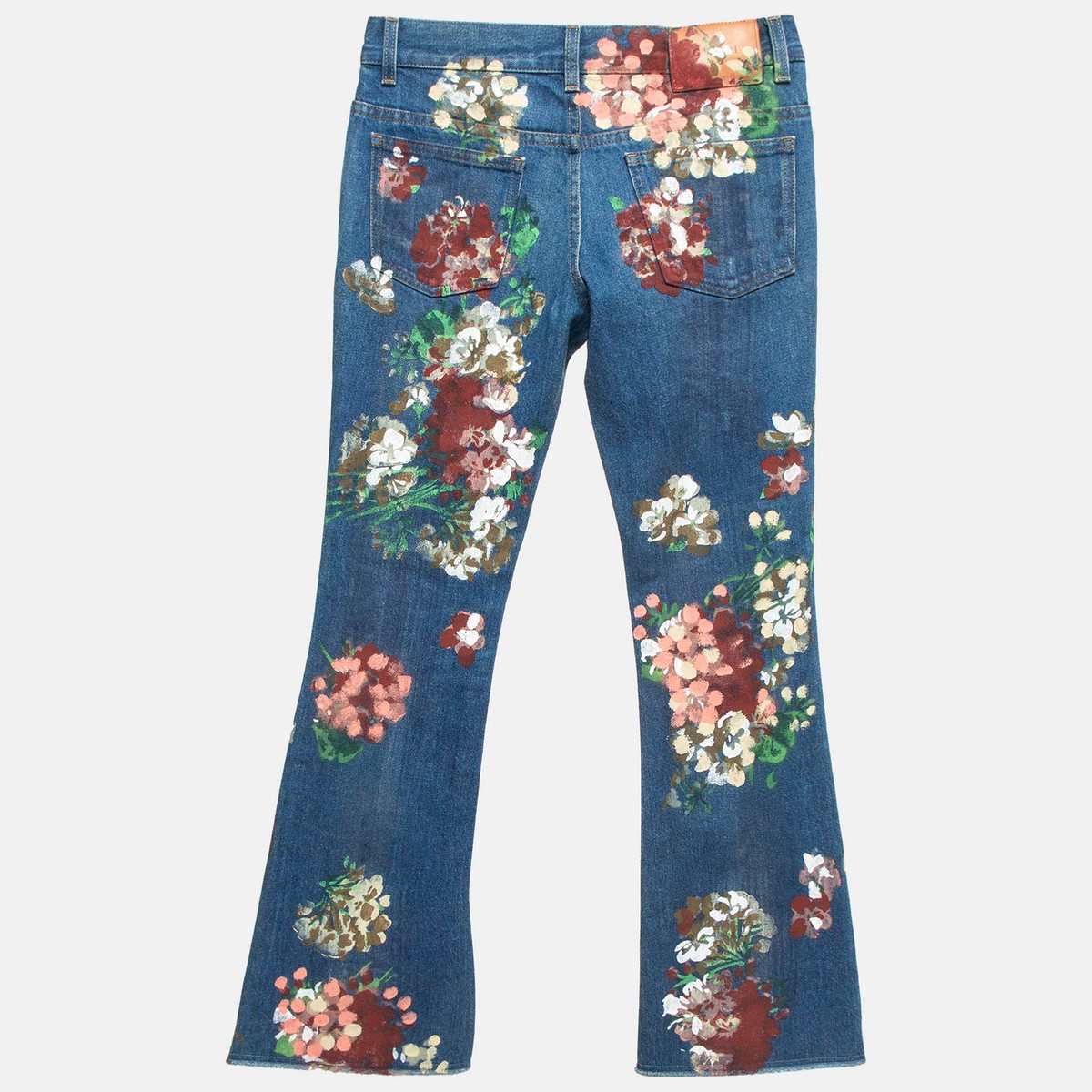 Gucci Blue Floral Hand Painted Denim Jeans XS Waist 23 Gucci Blue Floral Hand Painted Denim Jeans XS Waist 23