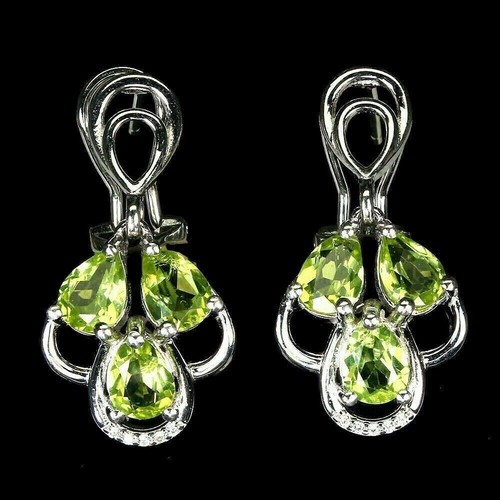 Silver Earring Pendant Peridot Genuine Natural Gems Solid Sterling With Chain - Picture 11 of 24