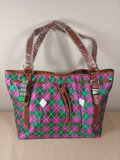 Sydney Love Argyle Drawstring Tote Shoulder Bag,pink/green,one Size