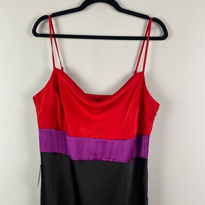 Express Satin Color Block Tier Cowl Neck Midi Slip Dress Red Purple Black  Large | eBay