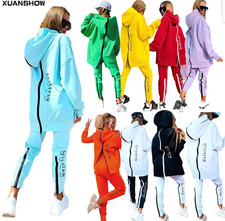 WOMEN'S SPORT FITNESS HOODED SWEATSHIRT PANTS COMPLETE SUIT