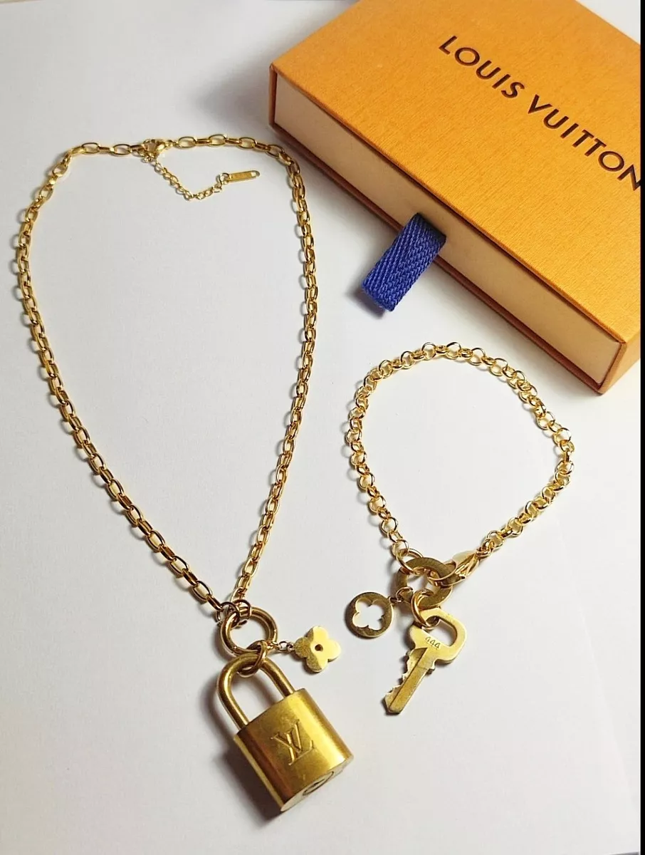 Louis Vuitton Authentic Lock Key With Gold Necklace Bracelet