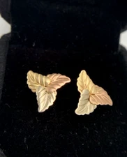 .585 14k Tri-Color Gold 3-Leaf Designed Earrings,13.25mm, 0.72g, FREEgftBx$3valu