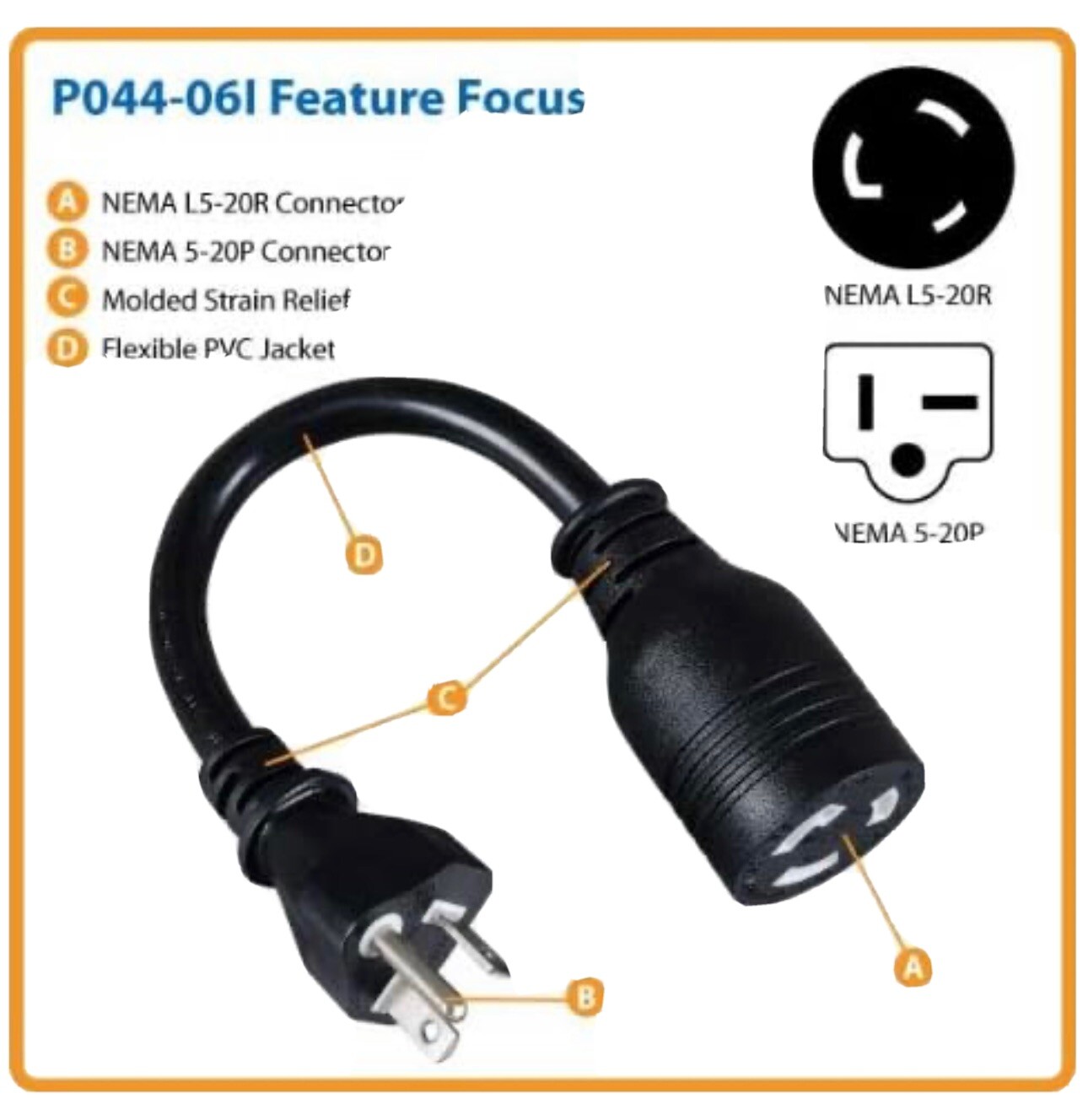 Cord, 20a, 12awg (nema-l5-20r To Nema-5-20p)
