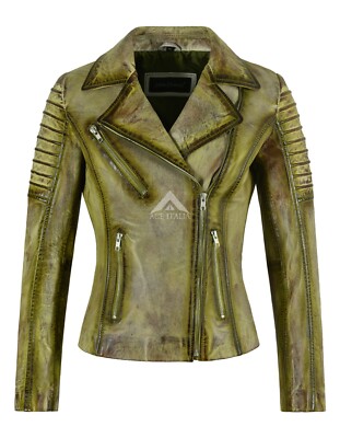 SUPERMODEL Damen Jacke Limette Rostig Echtleder Biker Gothic Mode Jacket