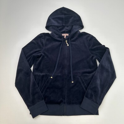 Juicy Couture Jacket Women Large Velour Bling Y2K Track Hood USA Retro Hype Core