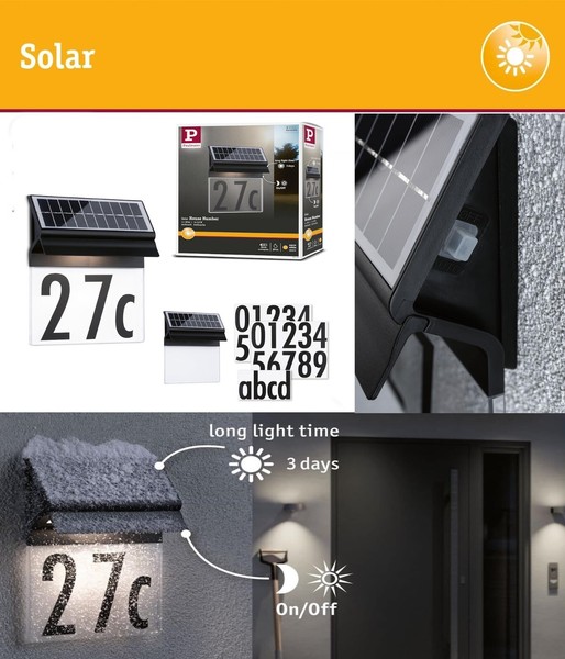 Paulmann Solar Led Hausnummernleuchte Neda IP44 3000K Schwarz Mit 2X Zahlensatz-image
