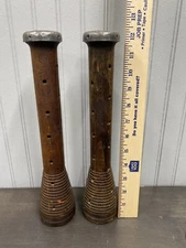 Antique Wood Textile Mill Industrial Spool Bobbin Spindle 12" Long Set Of 2