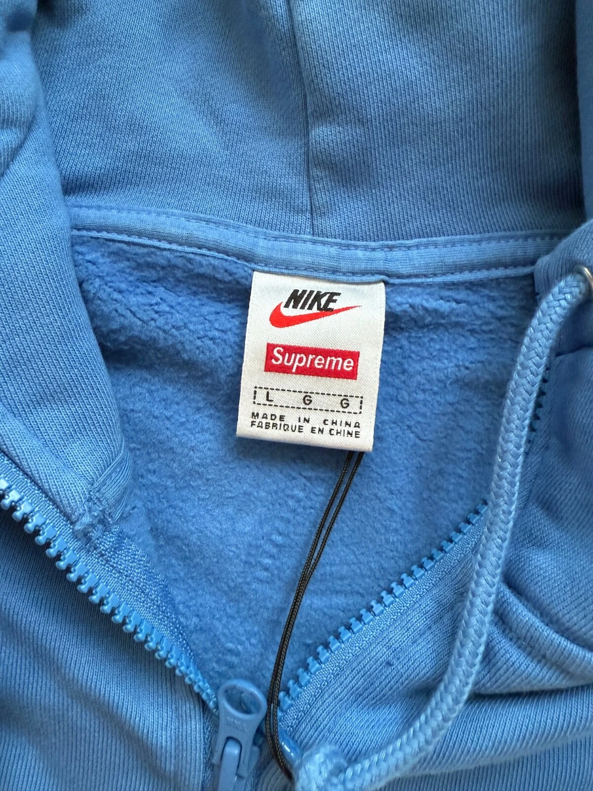 Supreme Nike Felpa con Cappuccio Pullover Hoodie Zipper Blu Blue Large L Uomo NUOVO