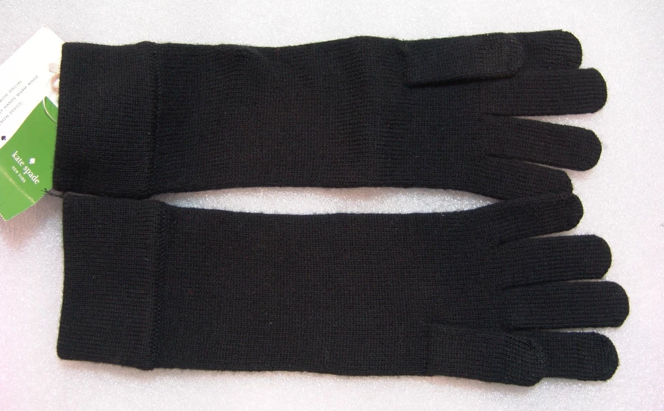 NUEVO CON ETIQUETAS Kate Spade Negro Tech Friendly Tachuelas Negro Arco Tejido Guantes Largos PSRU1308 Caja Foto 3 de 4