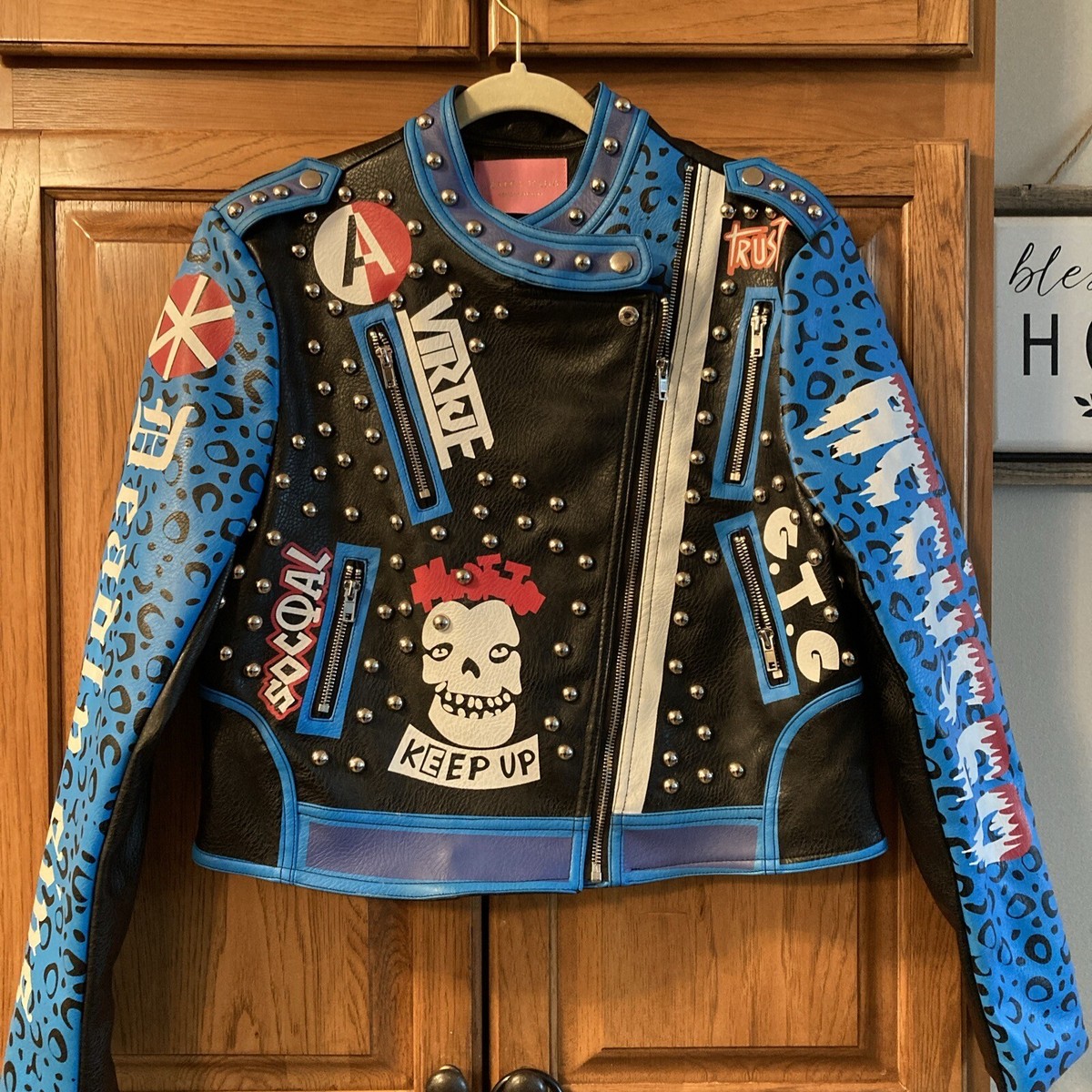 Azalea Wang Stud Moto Jacket Vegan Leather Blue World Azalea Wang Stud Moto Jacket Vegan Leather Blue World