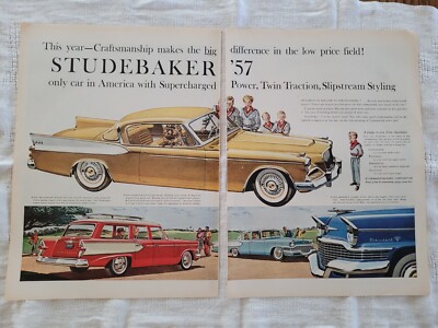 1956 for 1957 VTG Orig 2PG Magazine Ad STUDEBAKER Only Car Supercharged Power