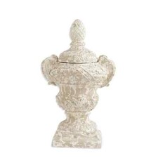 29 Inch White Resin 2 Handled Lidded Urn On Square Base NEW