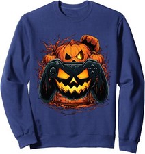 Halloween Jack O Lantern Pumpkin Face Gamer Gaming Unisex Crewneck Sweatshirt